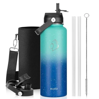 Buzio Duet Series Water Bottle with 2 Lids and Sleeve 1.2L - Starry Blue